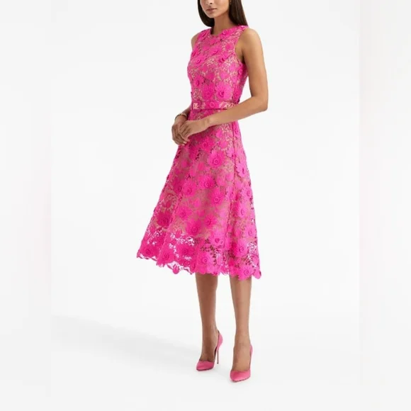 chinese dress ladies Oscar de la Renta // Pink Silk & Lace A-Line Dress  VSP Consignment